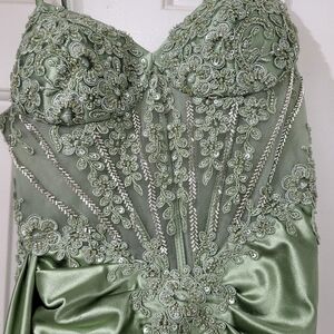 Strapless Beaded Prom Dress in Sage Green